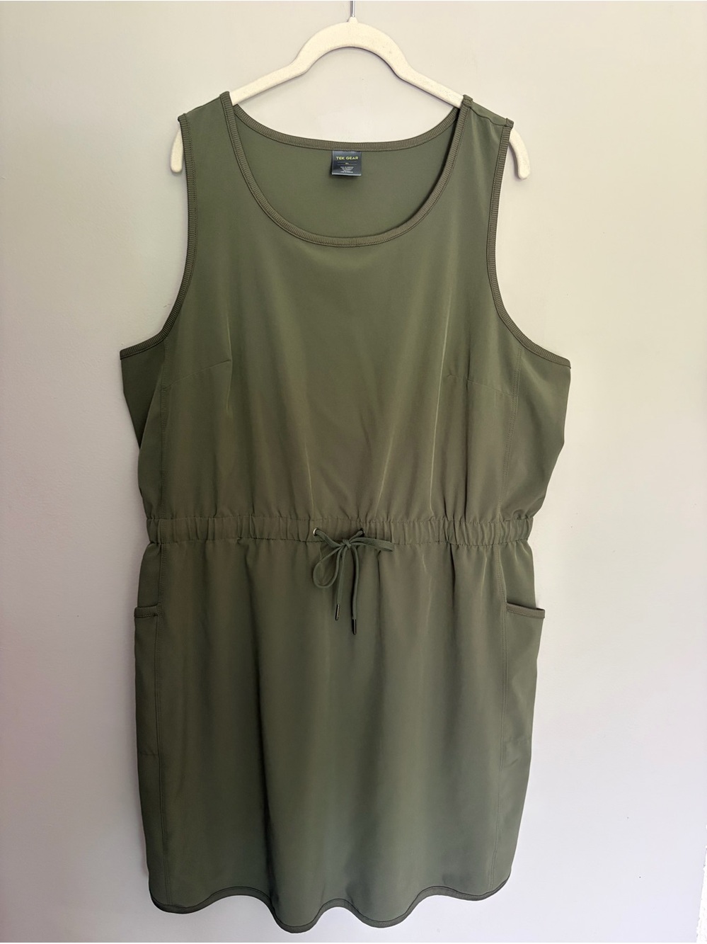 Tek Gear Tank Dress Women’s Size XL Olive Green Elastic Waist Short Pockets